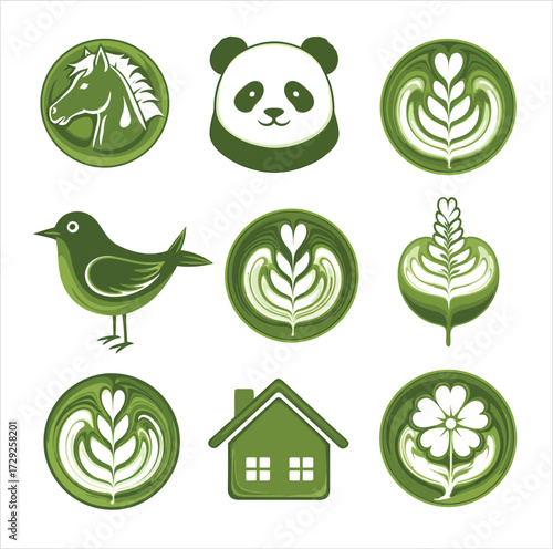 Vector, illustration, matcha latte art, matcha drink