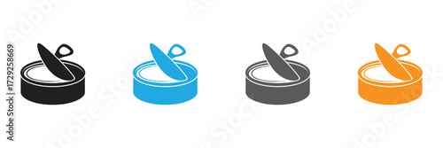 Discover versatile canned food icons in bold colors, ideal for food blogs, recipes, and grocery apps. Modern, clean design for immediate visual appeal.