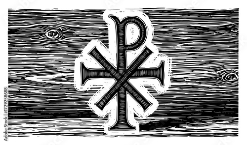 Chi Rho Christian Symbol in a Vintage Woodcut Style