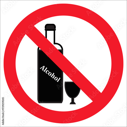 No alcohol allowed sign with bottle and glass icon Vector