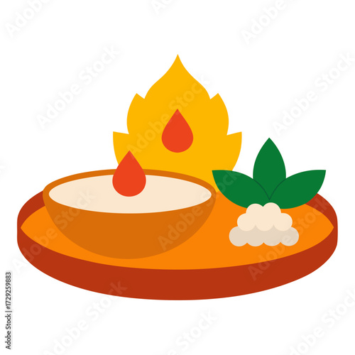 Religious offering with flame and leaves