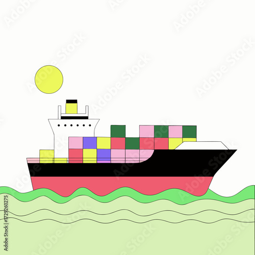 cargo ship design in the sea, Eps file  