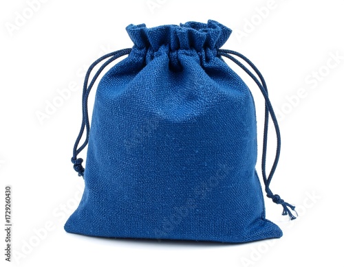 Blue drawstring pouch against white background