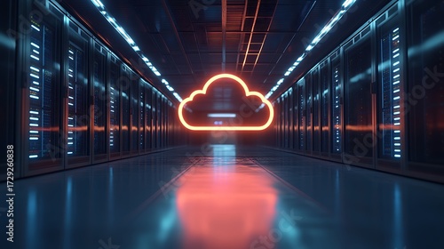 Cloud Server Room with Data Center, and Technology.