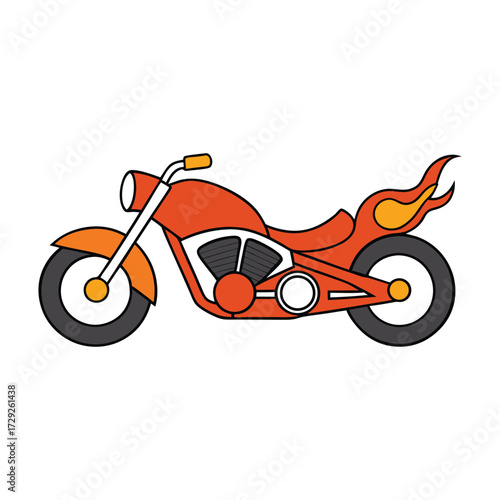 A sleek motorcycle captured from the side, its wheels ablaze with fiery flames, racing forward with power, speed, and unstoppable energy in a dynamic, bold style.

