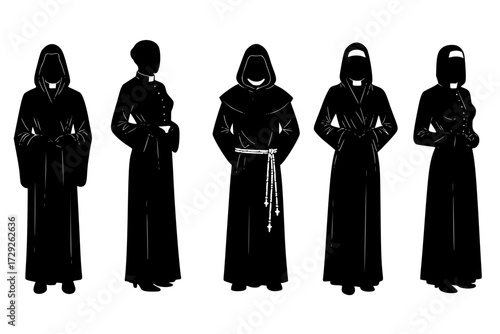 Robed Priest hot sexy woman Monk Padre Church Silhouette Vector Pack: Graphic Drawing for Stickers, Streetwear, T-Shirts, Logos, Print-on-Demand, Print, Branding.
