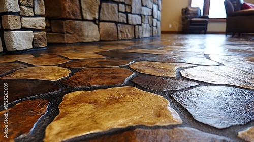 Stone floor detail with home interior design.