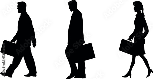 Business people walking with briefcase silhouette