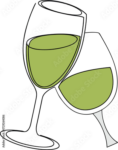 Elegant illustration of wine and champagne glasses for a celebration with red and white liquid