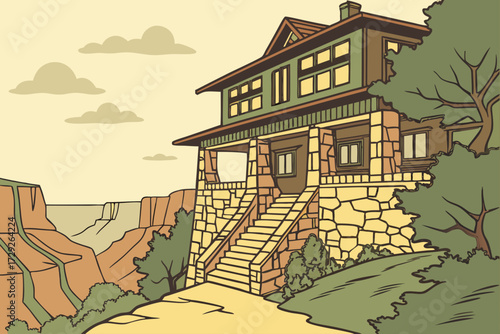 El Tovar Hotel in Grand Canyon, Arizona, rustic stone lodge perched on canyon rim