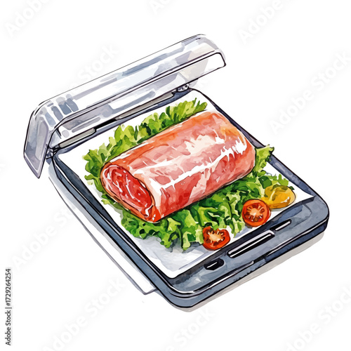 Food Vacuum Sealer, watercolor drawing vector, isolated on a white background.