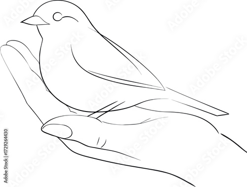 Hand-drawn vector illustration of a dove of peace, a black silhouette bird symbol of freedom and nature, with wings spread, flying in the sky