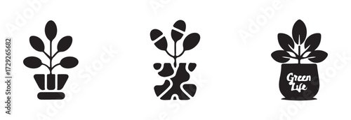Potted Plant icon, black and white potted plant silhouette, simple potted plant, pictogram for web, vector illustration EPS 10.