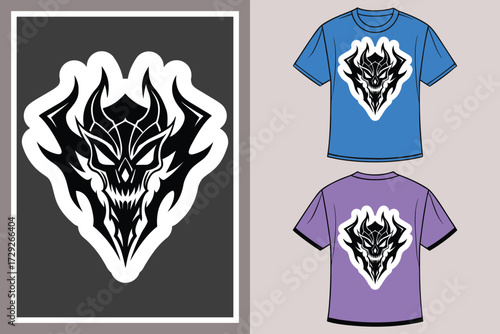 Tribal demon face graphic blue purple t shirts tshirt