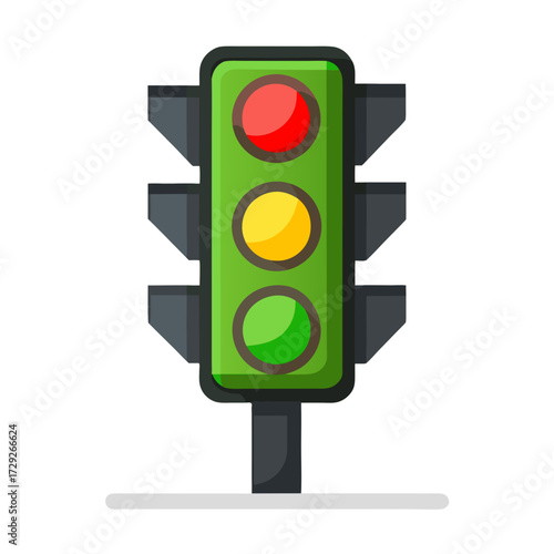 Traffic Light Flat Cartoon Vector Icon – Stop, Go, and Regulation Symbol