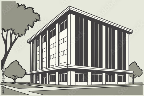 Fresno County Central Library in Fresno, California, modernist concrete block with wide windows