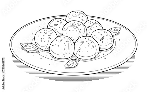 Mini mozzarella ballsin Vintage Food Illustration in Black and White