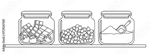 Jars of sweets in line art in black and white