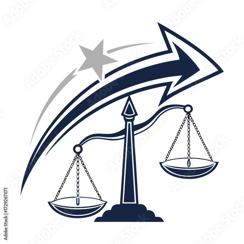 Scales of justice with arrow and star