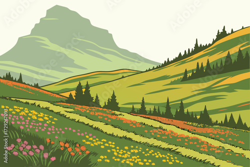 Glacier National Park Logan Pass Meadows in Montana, alpine fields carpeted with colorful wildflowers