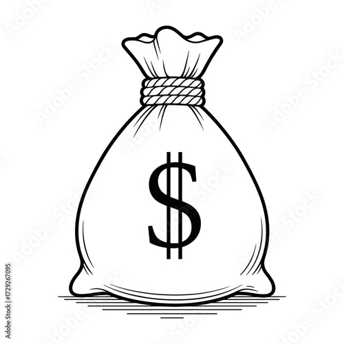 Money bag retro illustration in black and white