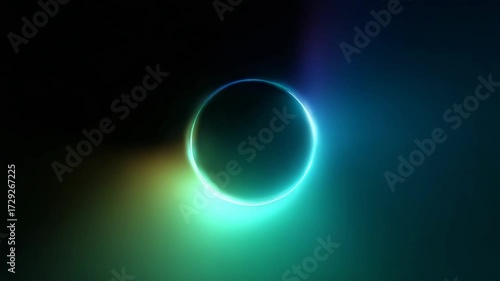 Wallpaper Mural Bright glowing circular eclipse with radiant neon blue-green light on a dark gradient background, symbolizing cosmic energy and mystery Torontodigital.ca