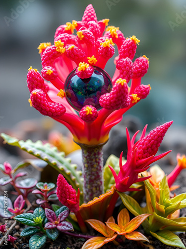 Colorful and exotic alien plant - extraterrestrial flora - fictional does not exist in nature