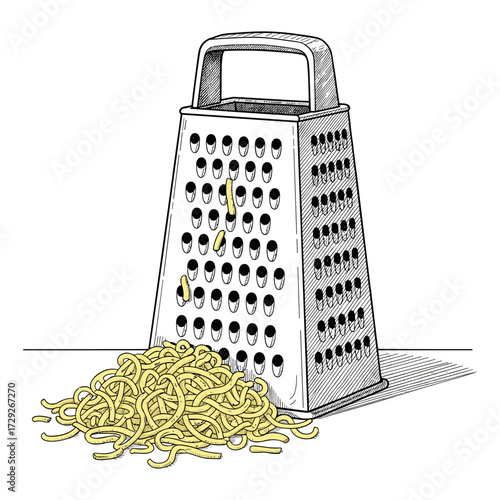 Box grater vintage illustration with cheese