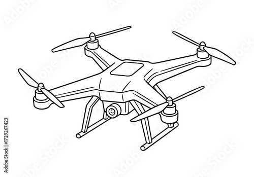 Quadcopter Drone Illustration in Line Style in Black and White