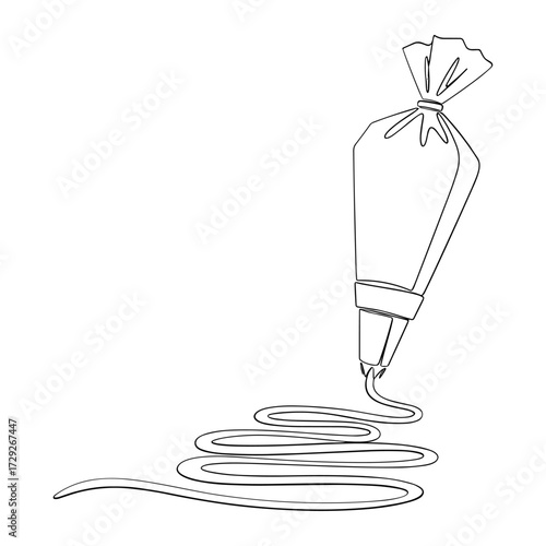 Pastry Bag with Icing Illustration in Minimal Line Style in Black and White