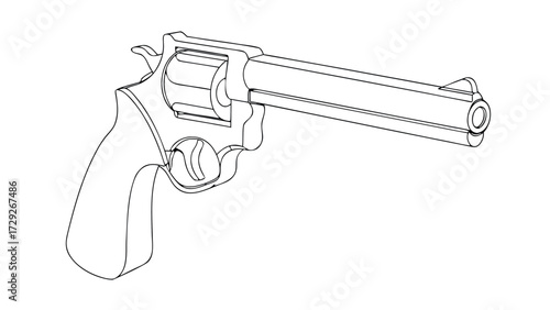 Black hand drawn vector illustration of an isolated pistol or revolver representing crime,