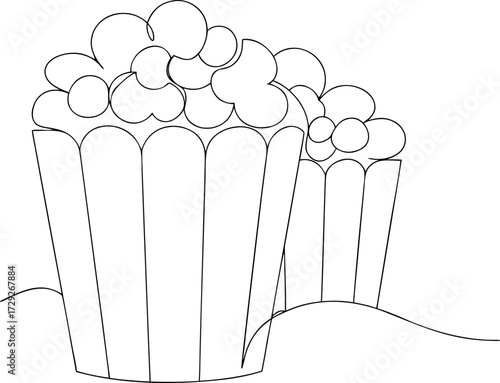 Hand-drawn vector illustration of a cold beer mug and bottle with a popcorn snack and cinema symbol design art