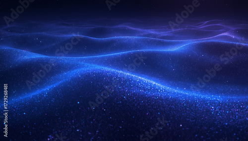 Ethereal Blue and Purple Particle Waves with Glittering Sparkles abstract background