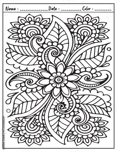 Mandala Coloring Page & Book for Adults and Kid. High resolution (300 DPI), Ready to print on standard 8.5x11-(A4) inch paper With (No Bleed), Black and White. Vector illustration