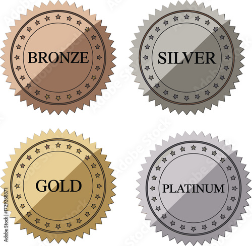 bronze, silver, gold, platinum, medal, badge, award, seal, emblem, ranking, victory, honor, success, prize, achievement,
bronze medal, silver medal, gold medal, platinum medal, 
