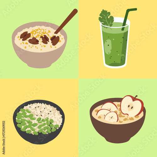 set illustration vector graphic of healthy food in the form of oatmeal and juice