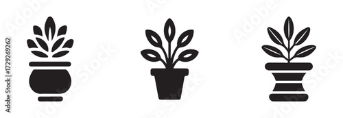 Potted Plant icon, black and white potted plant silhouette, simple potted plant, pictogram for web, vector illustration EPS 10.