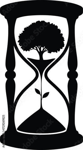 Symbolic hourglass tree growth concept time passing life cycle vector