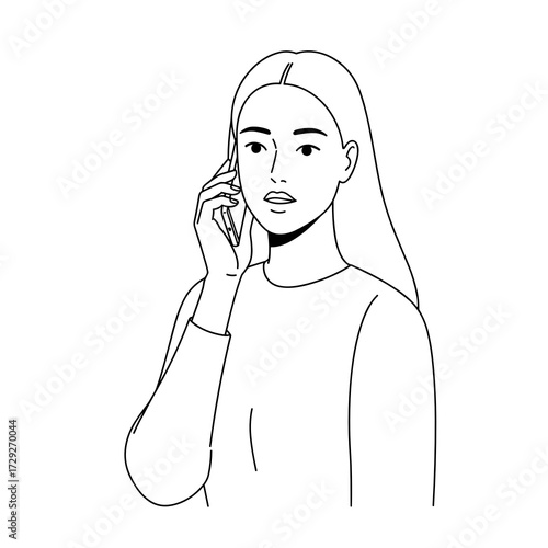 Young woman talking on the phone with a thoughtful expression  