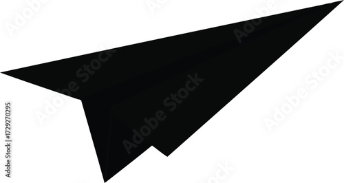 Black paper airplane silhouette flying forward on a plain white surface vector