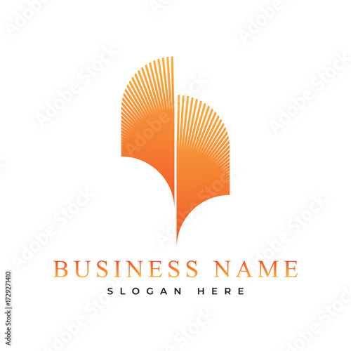 Geometric and luxury of Sunburst with orange color style design symbol