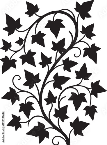 Silhouette of ivy flower, petal leaves of branch vector illustration, ivy flower free printable silhouette design line art vector isolated on white backgrounds