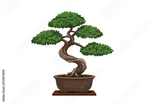 Elegant Bonsai Tree in Brown Pot.
