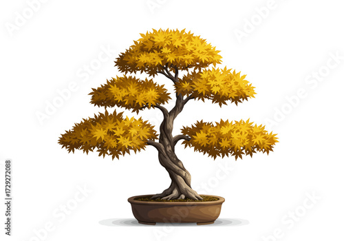 Autumn Bonsai Tree in Brown Pot.