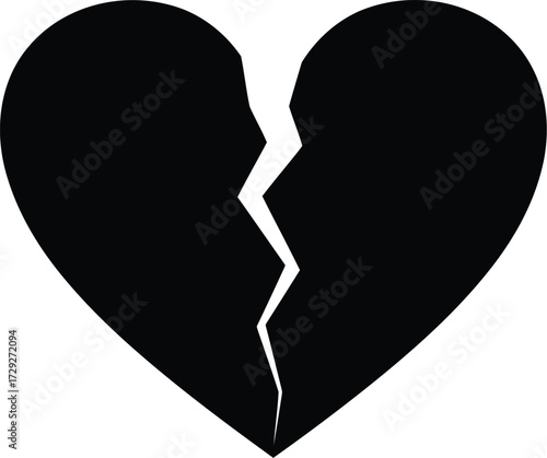 Broken heart symbol silhouette love sadness grief concept isolated graphic vector