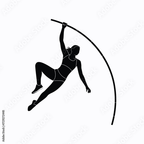 Silhouette of a female pole vaulter in action on white background athlete woman