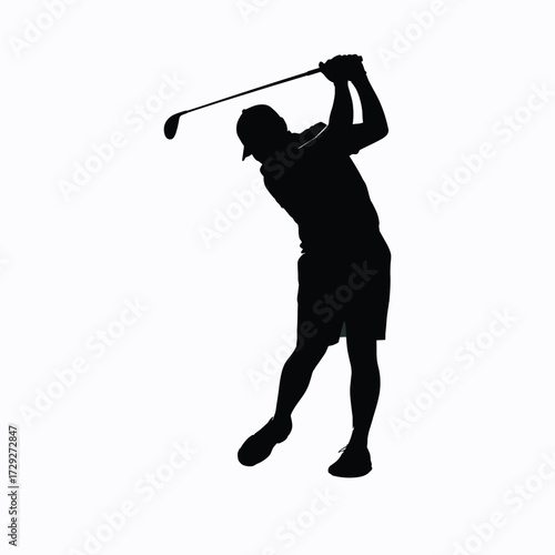 Silhouette of a golfer swinging a club on white background vector illustration