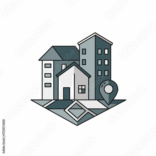 Real Estate Property Minimal Flat Vector Icon - Clean Geometric Design for Housing, Land, Urban Development, and Property Management
