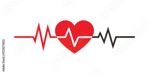 Red heart symbol integrated with a vital sign electrocardiogram line.