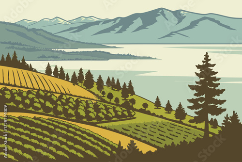 Flathead Lake in Montana, vast freshwater lake surrounded by orchards, rolling hills, and rugged mountains